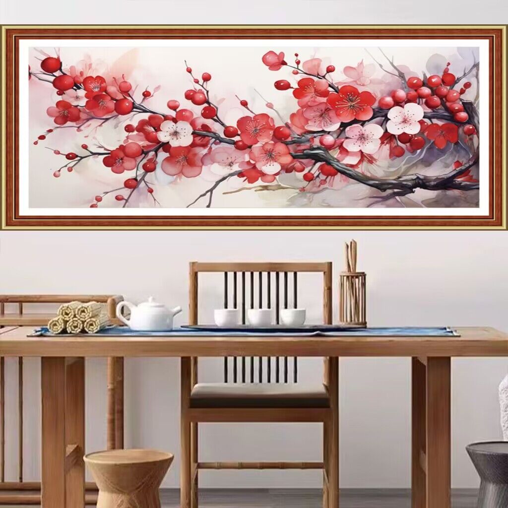 Embroidery Tas - 9ct 110x50cm Red Flowers Embroidery DIY