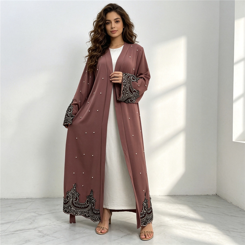 Embroidery Kaftan - Dubai Embroidery Beaded Open Abaya Cardigan