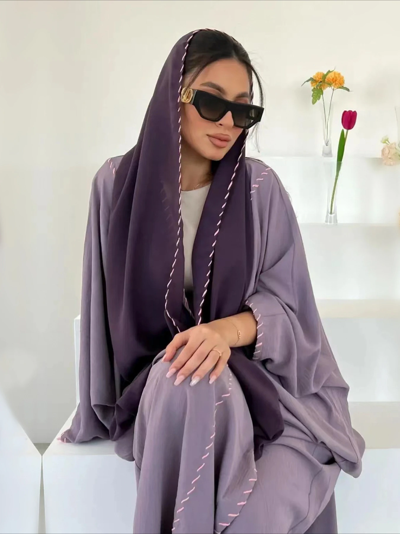 Embroidery Kaftan - Muslim Women Abaya with Scarf 2