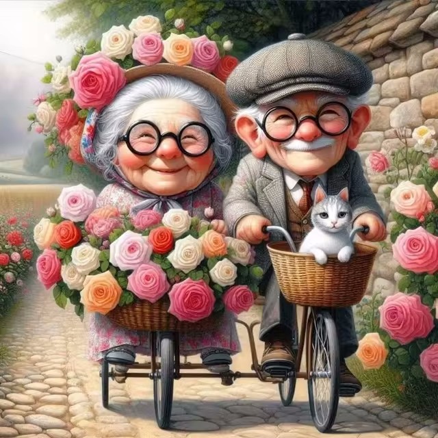 Cartoon Happy Old Couple 5D Fu - Embroidery Ideas recension och pris