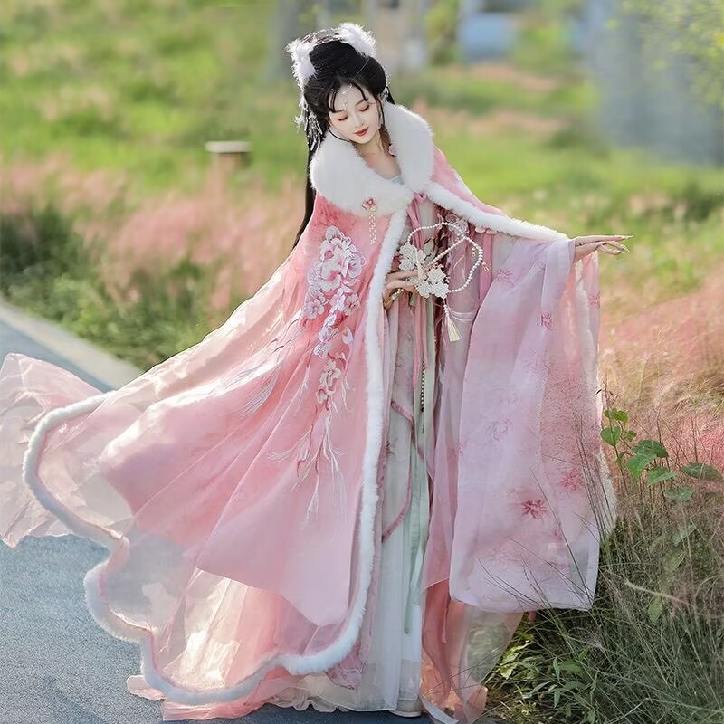 Pink&Red Hanfu Cloak Dress Wom - Embroidery Xmas recension och pris
