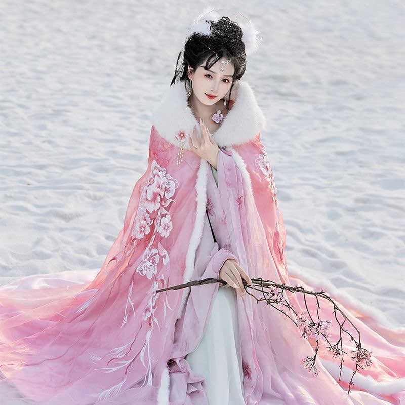 Pink&Red Hanfu Cloak Dress Wom - Embroidery Xmas recension och pris